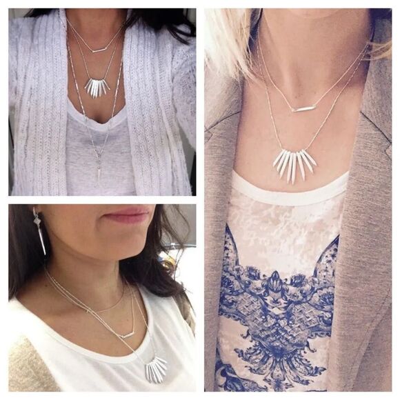 Stella & Dot NEW in box Rebel Cluster Layer Necklace, Silver, Retailed for $79 - Picture 3 of 6